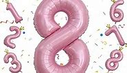 40 Inch Pearl Pink Number Balloons, Big Crown Foil Number 8 Balloons for Kids 8th Birthday, Pastel Pink Balloon Decorations 0-9 Set for Girls Women Birthday Party Decoration Anniversary Party Supplies