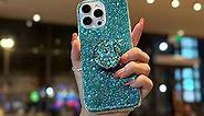 MUYEFW Case for iPhone 13 Case Glitter Bling for Women Girls Sparkle Cover with Ring Stand Holder Cute Protective Phone Cases 6.1 inch (Green)