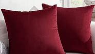 Homelike Moment Throw Pillow Covers Home Decorative 20x20 Pack of 2 Solid Throw Pillow Cases Burgundy Red Square Zipperred Cushion Cases Soft Cozy Velvet for Sofa Couch Car Bedroom Farmhouse
