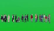 3D animation of Crowd on Green Screen People Walking and Standing on a green background