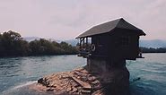 A House On A Rock On The Drina River In Serbia