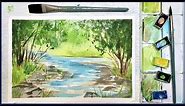 Easy Beginner Landscape in Watercolor: Summer Stream