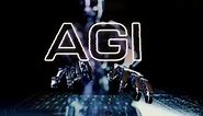 AGI Text Animated With Ai Robot Businessman Typing On A Futuristic Keyboard V2