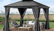 ABCCANOPY Hardtop Gazebo 10x10 - Outdoor Metal Hard Top Gazebo, Permanent Galvanized Steel Aluminum Framed Pavilion with Netting and Curtain for Patio Backyard Lawn Garden (Double Roof, Gray)