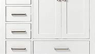 ARIEL 36" White Bathroom Vanity Base Cabinet, Right Offset Sink Configuration, 2 Soft Closing Doors, 5 Full Extension Dovetail Drawers, Brushed Nickel