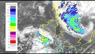 Satellite and rainfall radar showing the weather over the weekend