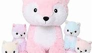 MorisMos Stuffed Fox Mommy & Babies Plush Toy Set, Large Soft Foxes for Women, Girls, Kids - 19in