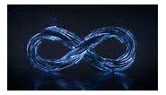 Blue infinity symbol. 3D render seamless loop animation