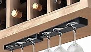 Vaisoeny Wine Glass Holder, 2 Pack, No Drilling Required, Hanging Stemware Rack Organizer for Bar Cabinet Kitchen, Black