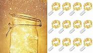 MUMUXI LED Fairy Lights Battery Operated String Lights [20 Pack], 3.3ft 20 Mini LED Lights Battery Powered Gold Fairy Lights | Waterproof Indoor Silver Wire Lights Firefly Mason Jars, Warm White