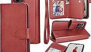 Tekcoo Galaxy A23 Case, Galaxy A23 5G Wallet Case, Luxury PU Leather Cash Credit Card Slots Holder Carrying Folio Flip Cover [Detachable Magnetic Hard Case] Kickstand for Samsung A23 [Wine Red]