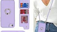 for iPhone 7 Plus / 8 Plus Case with Card Holder and Strap for Women,Crossbody Lanyard,Kickstand Ring Stand,Snap Clasp,Phone Wallet Cases 5.5 inch(Purple)