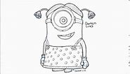 How to draw Stuart the minion dressed as a girl