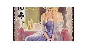 Vintage Poker Ten of Club Sign, Poker Pin Up Girl Metal Sign Game Room Home Decorative Signs 12 x 8 inch