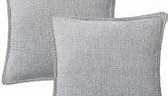 decorUhome Decorative Outdoor Throw Pillow Covers 16x16 Set of 2, Square Linen Farmhouse Pillow Covers with Stitched Edge, Rustic Pillow Covers for Couch, Sofa, Living Room, Light Grey