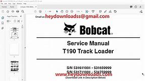 Bobcat T190 Track Loader Service Manual 6904146 (8-09) - PDF DOWNLOAD