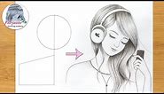 How to draw a Beautiful girl with Headphones - Pencil Sketch || Easy girl drawing || Art Tutorial