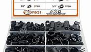 ISPINNER 180pcs Nylon Plastic R-Type Cable Clamps, 1/4" 5/16" 3/8" 1/2" 5/8" 3/4" Clips Fasteners Assortment Kit for Cable Conduit (Black)