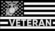 Black US Flag Marines Veteran Sticker (American Logo Vet USMC), Officially Licensed by The U.S. Marine Corps