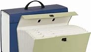 Smead Portable Expanding File Box, 19 Pockets, Blank Tabs, Printed Labels, Latch Closure, Legal Size, Blue (70806)