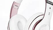 Bluetooth Headphones Over Ear, 6S Foldable Wireless Headphones with 6 EQ Modes, 40 Hours Playtime HiFi Stereo Headset with Mic, Soft Ear Pads, TF/FM for Cellphone/PC/Home (White & Rose Gold)