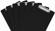 Black Plastic Clipboards (Set of 6) Multipack - 12.5x9 Inch Clipboard Holds 100 Sheets, Low Profile | Colored Acrylic Clip Boards in Bulk for Kids & Professionals