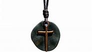 Copper Cross Coin Men Necklace - Plated Vintage Textured Medallion, Mens Round Circle Disk, Catholic Pendant, Antique Jewelry, Religious Charms, Hammered Crosses, Gift To Husband (Copper, Gunmetal)