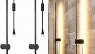 Modern Plug in Wall Sconce Set of 2 LED Black Wall Lights with Plug in Cord On/Off Switch 39 3/8 inches Warm White Wall Mounted Deco Lamp for Living Room Bedroom(2-Pack)