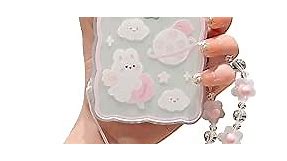 Compatible with iPhone 11 Pro Case Clear Cute Cartoon Peach Rabbit Pattern with Cute Chain Design for Women Girls Kawaii Slim Soft TPU Case for iPhone 11 Pro-Peach Rabbit