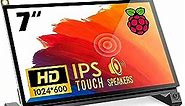 ROADOM 7’’ Raspberry Pi Screen,IPS1024×600,Responsive Smooth Touch,Dual Built-in Speakers,HDMI Input,Compatible with Raspberry Pi 5/4/3,Driver Free
