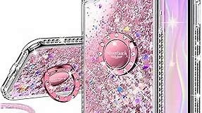 Silverback for iPhone X Case, iPhone Xs Case, Moving Liquid Holographic Sparkle Glitter Case with Kickstand, Bling Diamond Bumper Ring Stand Protective iPhone X/XS Case for Girls Women -Pink