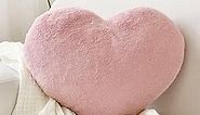 Heart Pillow, Soft Dusty Pink Heart Shaped Pillow, Cute Faux Rabbit Fur Room Decorative Throw Pillow, 12.9"x9.8" Heart Plush Cushion for Couch Bed Kid Girls Women Valentine's Day Gift