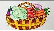 How to draw a vegetables basket.Step by step(easy draw)
