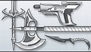 How to DESIGN AWESOME WEAPONS! Draw your own guns, swords, axes, knives and more!