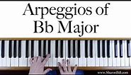 Bb (B flat) Major Arpeggios Piano hands separately and hands together
