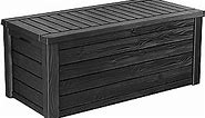 Keter Westwood 150 Gallon Plastic Outdoor Patio Deck Box for Backyard Decor, Furniture Cushions, Garden Tools, and Pool Toy Accessories, Dark Gray