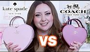 COMPARING THE ICONIC KATE SPADE AND COACH HEART CROSSBODY BAGS! Try On, What Fits Inside and Review!