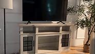 Farmhouse TV Stand for 65 Inch TV, Modern TV Stand with Glass Door, Rustic White Entertainment Center for Bedroom,Tall Media Console Table with Classic Breakfront Design