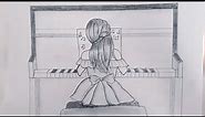 how to draw a girl playing piano..| how to draw a girl playing piano easy| very easy and simple