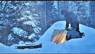 Winter Storm Camping in a Shelter made of Snow - Blizzard Conditions in Atlantic Canada!