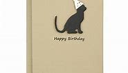 Black Cat Birthday Card | Handmade Single Greeting Card | Cat Silhouette with Party Hat Notecard with Envelope