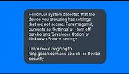 Our system detected that the device you are using has settings that are not secure Developer Option