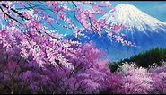 The cherry blossoms in the Mt. Fuji Acrylic Painting - FULL
