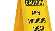 SmartSign 25 x 12 inch “Caution - Men Working Ahead” Two-Sided Folding Floor Sign, Digitally Printed Polypropylene Plastic, Black and Yellow