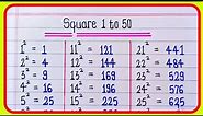 Squares 1 to 50 | 1 to 50 Square Root | 1 to 50 Square