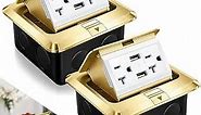 Hoolerry 2 Pack Pop up Floor Outlet Kit Waterproof Electrical Outlet Cover Box with 4.2A USB Charger 20Amp Weatherproof Floor Outlet Tamper Resistant Outlet Receptacle for Countertop Home (Gold)