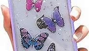 Butterfly Bling Clear Case Compatible with iPhone X iPhone Xs, Glitter Case for Women Cute Slim Soft Slip Resistant Protective Phone Case Cover for iPhone X/Xs (5.8 inch) - Purple