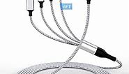 iPhone Charging Cable 1.8M/6Ft Multi 4 in 1 USB Universal Fast Charging Cord Multi Charging Cable Lightningx2+Type C+Micro USB Port Connectors Adapter for Android/Apple/iOS/Samsung/LG/Huawei/XiaoMi