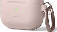 elago Silicone Case with Carabiner Compatible with AirPods 3 - Premium Silicone, Wireless Charging Available, Shockproof Protection (Sands Pink)