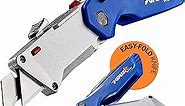 Folding Utility Knife with Twin Blades, Retractable Box Cutter and Razor Knife, Notch & Hook Razor Blade Knife, Utility Tool for Roofing, Drywall, Carpentry and More